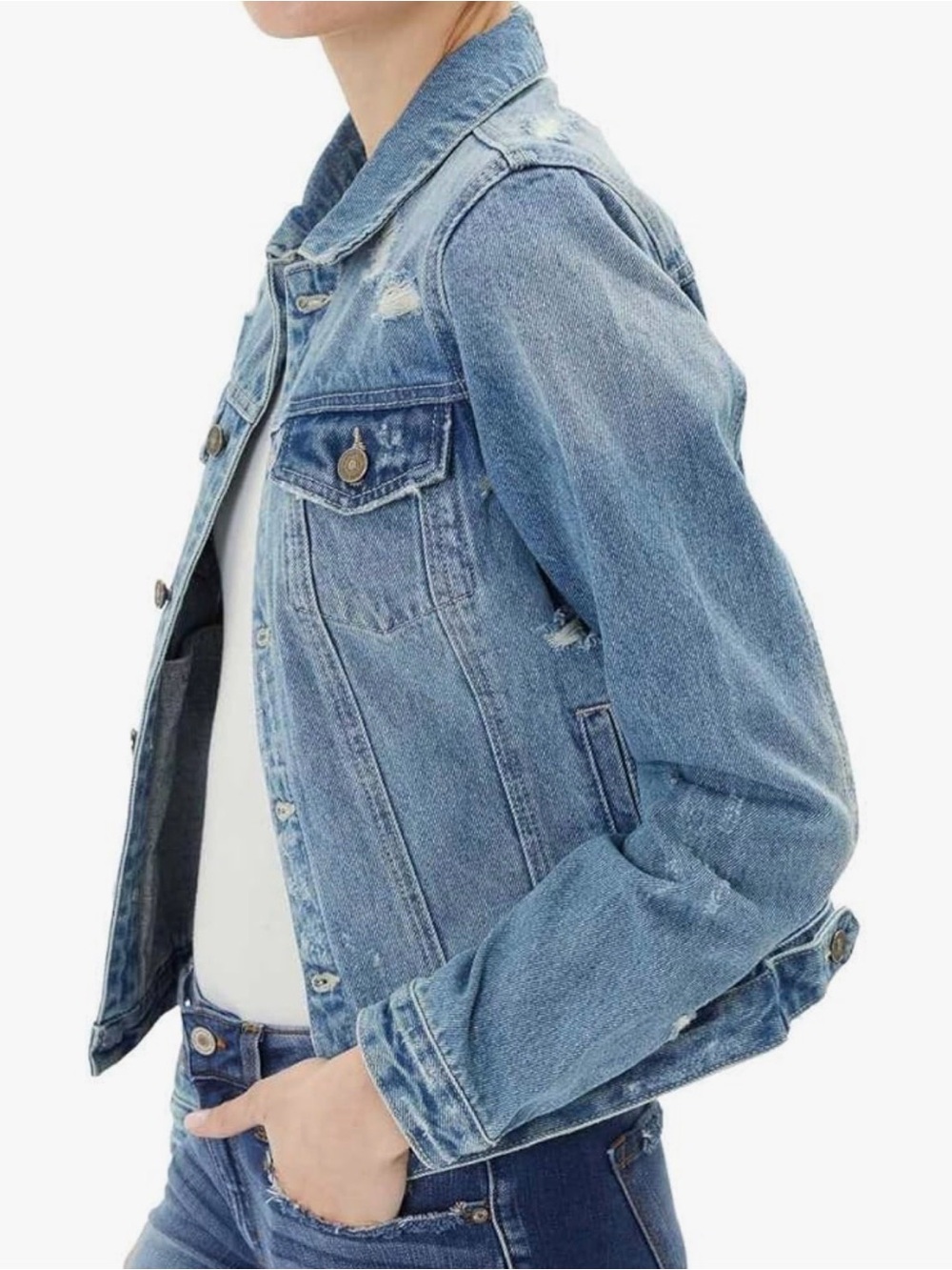 Kancan Classic Light Wash Distressed Denim Jackets - Picture 3 of 5